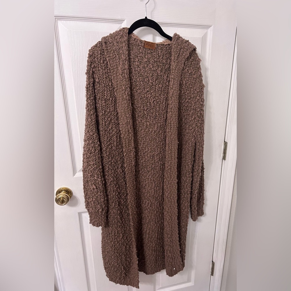 POL Cozy Textured Tan Cardigan